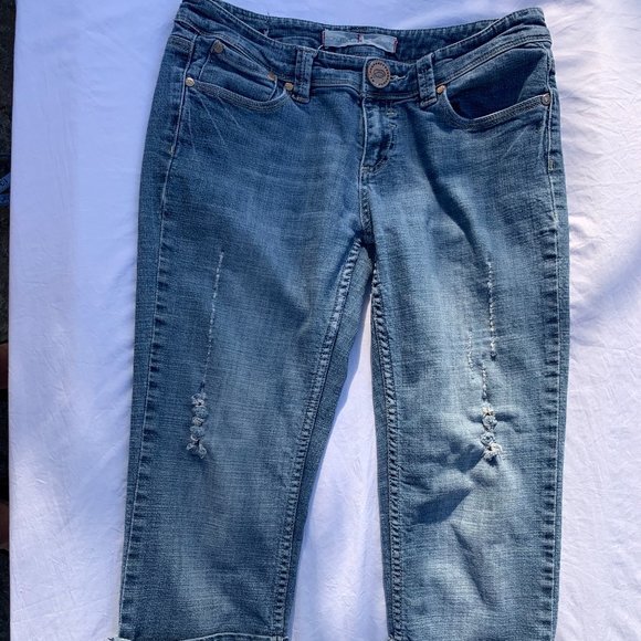 Eckored Denim‎ Riveted Capri Large Cuff Red Seem Jeans Distressed - Picture 1 of 15